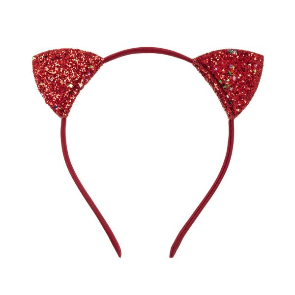 W BABY Trblietavá čelenka červená s uškami Headband glitter cat hears red | Welcomebaby.sk