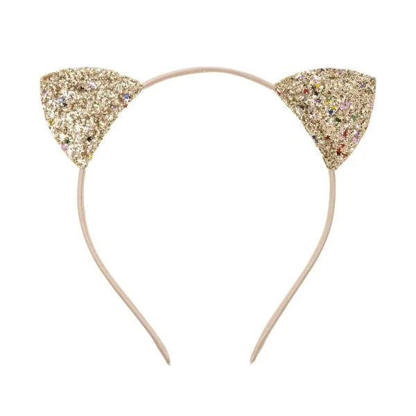 W BABY Trblietavá čelenka zlatá s uškami Headband glitter cat hears gold | Welcomebaby.sk