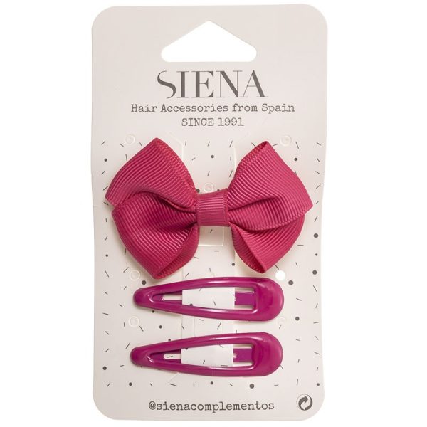 SIENA Mašlička s dvomi sponkami fialovoružová fuchsia Pack with 1 hair bow clip + 2 soft hair clips | Welcomebaby.sk