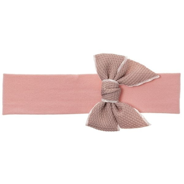 Dievčenská čelenka staroružová s pikovou mašľou Headband with piqué hairbow antique pink | Welcomebaby.sk