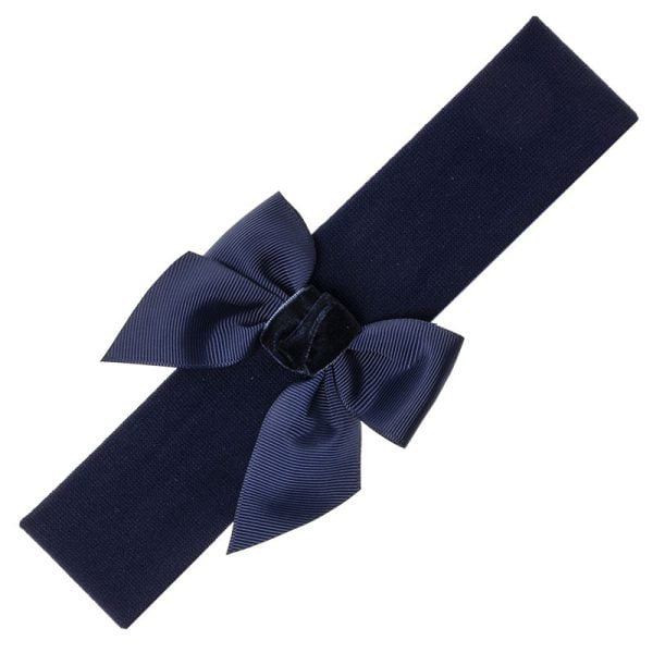 Čelenka tmavomodrá s kombinovanou mašľou Headband with combined hairbow black navy blue | Welcomebaby.sk