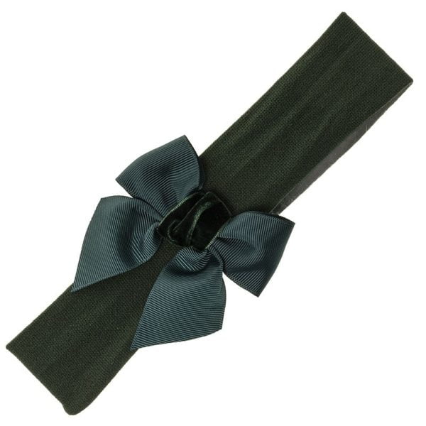 Čelenka zelená s kombinovanou mašľou Headband with combined hairbow dark green | Welcomebaby.sk