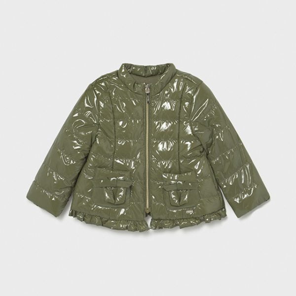 MAYORAL Dievčenská lesklá prechodná bunda s mašličkami Jacket green metallic 1487 | Welcomebaby.sk