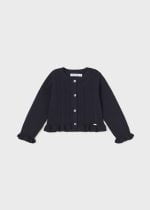 MAYORAL Dievčenský elegantný sveter tmavomodrý s volánom Knitting cardigan dark navy 1366 | Welcomebaby.sk