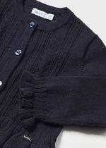 MAYORAL Dievčenský elegantný sveter tmavomodrý s volánom Knitting cardigan dark navy 1366 | Welcomebaby.sk