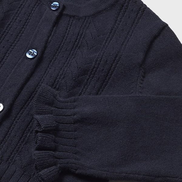 MAYORAL Dievčenský elegantný sveter tmavomodrý s volánom Knitting cardigan dark navy 1366 | Welcomebaby.sk