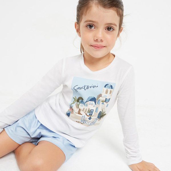 MAYORAL Dievčenské tričko biele s dlhým rukávom a gumičkou T-shirt long sleeve with scrunchie white 3072 | Welcomebaby.sk