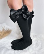 MEIA PATA Podkolienky čierne s dvojitou saténovou mašľou Kneesocks navy blue with double satin bow 1102M | Welcomebaby.sk