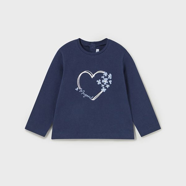 MAYORAL Dievčenské tričko modré s dlhým rukávom srdiečka Long sleeve t-shirt navy blue 116 | Welcomebaby.sk