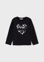 MAYORAL Dievčenské tričko s dlhým rukávom so srdiečkami čierne Long sleeve T-shirt black 178 | Welcomebaby.sk