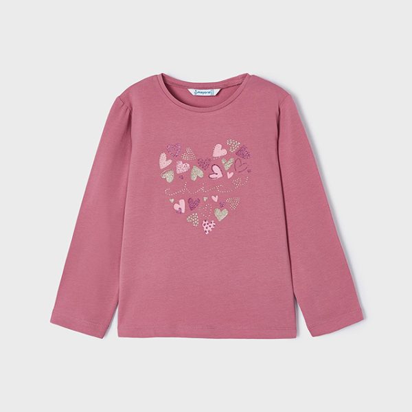 MAYORAL Dievčenské tričko s dlhým rukávom so srdiečkami ružové Long sleeve T-shirt orchid 178 | Welcomebaby.sk