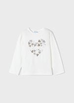 MAYORAL Dievčenské tričko s dlhým rukávom so srdiečkami biele Long sleeve tshirt white 178 | Welcomebaby.sk