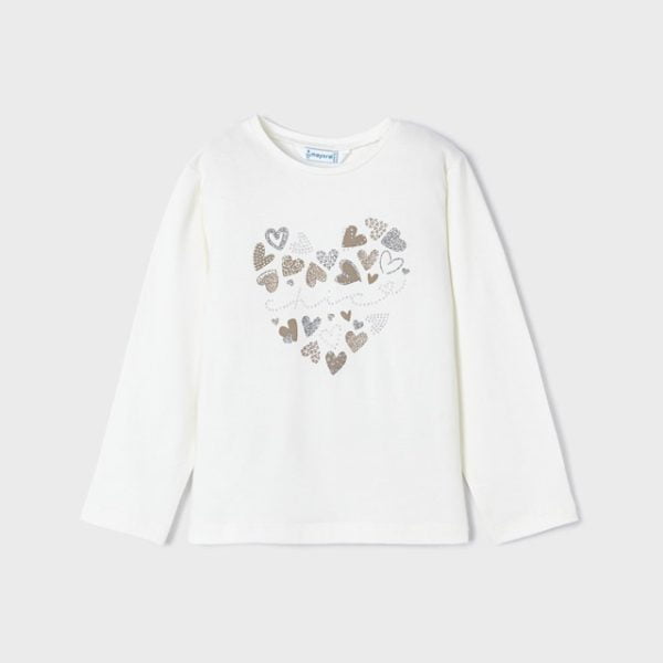 MAYORAL Dievčenské tričko s dlhým rukávom so srdiečkami biele Long sleeve tshirt white 178 | Welcomebaby.sk