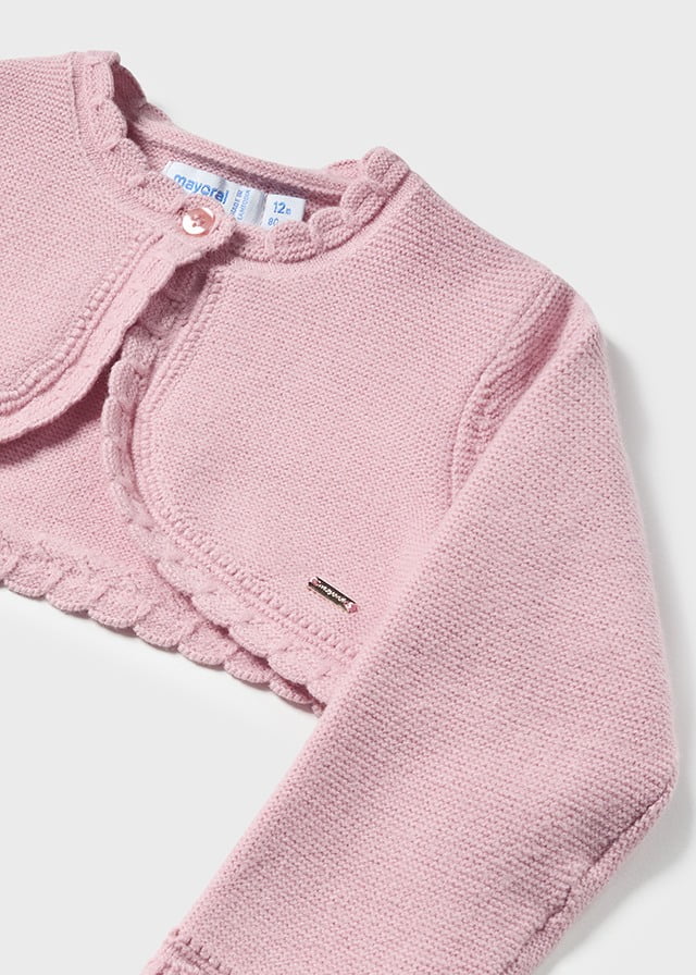 MAYORAL Dievčenské bolerko s jemným vzorom ružové Basic knit cardigan rosado 308 | Welcomebaby.sk