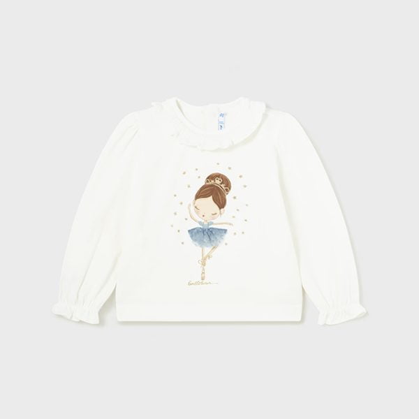 MAYORAL Dievčenské tričko baletka biele modré s dlhým rukávom Long sleeve tshirt ballerina natur blue 2006 | Welcomebaby.sk