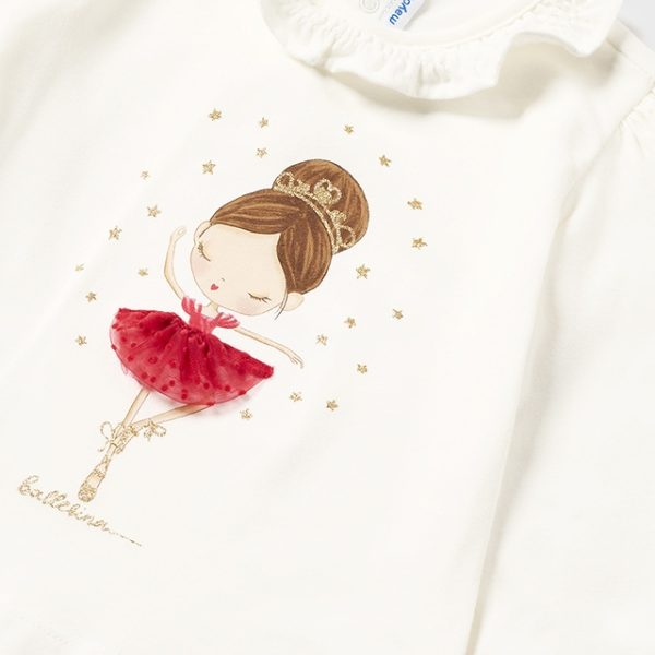 MAYORAL Dievčenské tričko baletka biele červené s dlhým rukávom Long sleeve tshirt ballerina natur red 2006 | Welcomebaby.sk