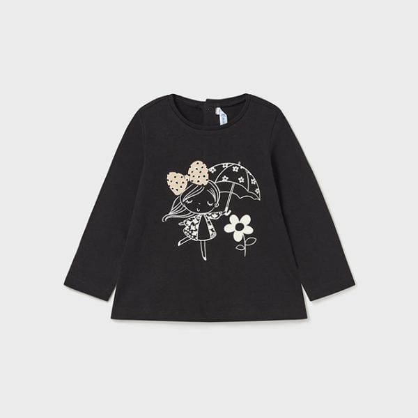 MAYORAL Dievčenské tričko s dlhým rukávom a potlačou dievčatka čierne Long sleeve tshirt black 2012 | Welcomebaby.sk