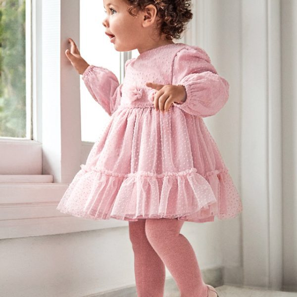 MAYORAL Dievčenské tylové šaty s dlhým rukávom ružové Tulle dress for baby rose 2971 | Welcomebaby.sk