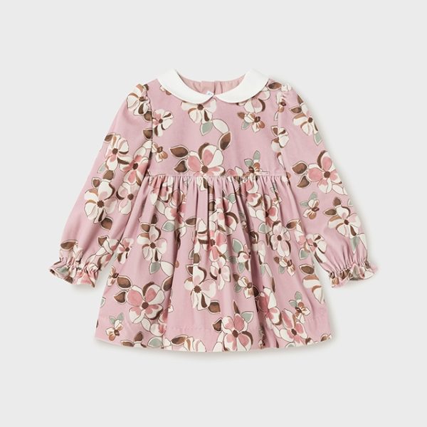 MAYORAL Dievčenské kvetinové šaty s dlhým rukávom ružové Printed velvet dress for baby rose 2973 | Welcomebaby.sk