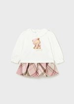 MAYORAL Sukňový set s tričkom s dlhým rukávom a károvanou sukňou ružový Plaid skirt set rose 2995 | Welcomebaby.sk