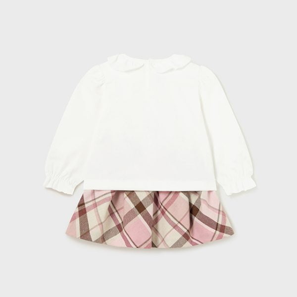 MAYORAL Sukňový set s tričkom s dlhým rukávom a károvanou sukňou ružový Plaid skirt set rose 2995 | Welcomebaby.sk