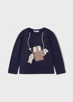 MAYORAL Dievčenské tmavomodré tričko s dlhým rukávom a potlačou Long sleeve tshirt blue 4013 | Welcomebaby.sk