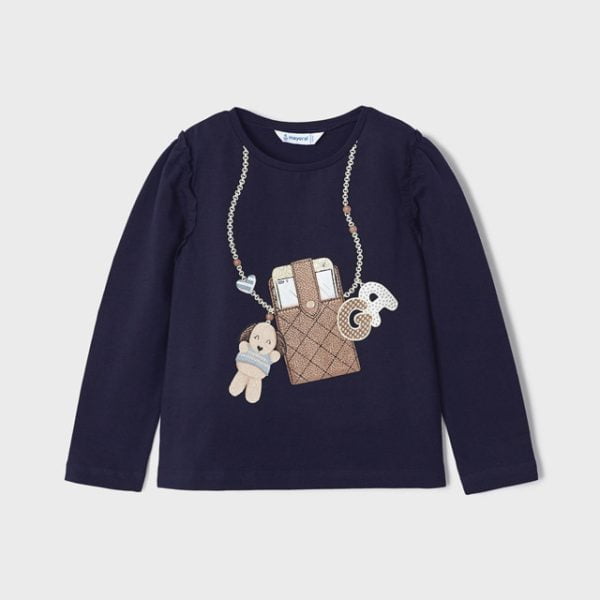 MAYORAL Dievčenské tmavomodré tričko s dlhým rukávom a potlačou Long sleeve tshirt blue 4013 | Welcomebaby.sk