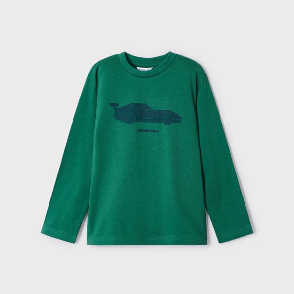MAYORAL Chlapčenské tričko s dlhým rukávom s obrázkom auta zelené Long sleeved tshirt green 4018 | Welcomebaby.sk