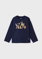 MAYORAL Chlapčenské tričko s dlhým rukávom s potlačou zvierat tmavomodré Long sleeved tshirt dark blue 4021 | Welcomebaby.sk