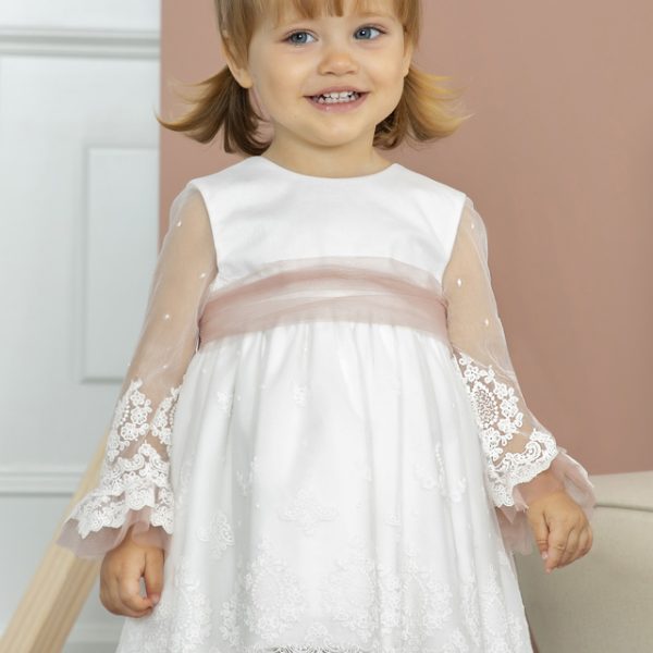 ABEL & LULA Dievčenské tylové šaty s opaskom biele Embroidered tulle dress white 5501 | Welcomebaby.sk