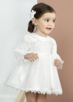 ABEL & LULA Dievčenské tylové šaty s dlhým rukávom biele Guipur tulle dress white 5502 | Welcomebaby.sk