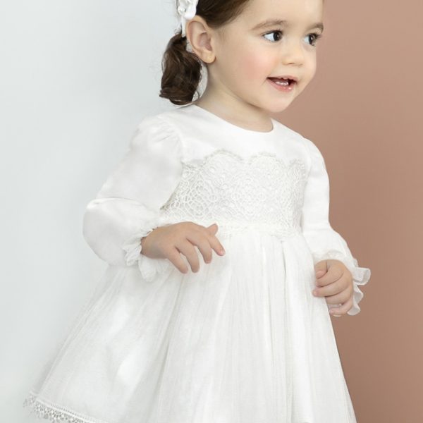 ABEL & LULA Dievčenské tylové šaty s dlhým rukávom biele Guipur tulle dress white 5502 | Welcomebaby.sk