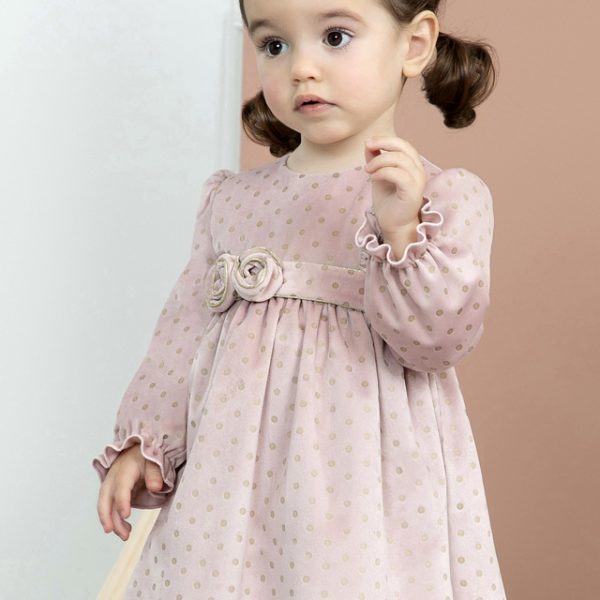 ABEL & LULA Dievčenské zamatové bodkované šaty s dlhým rukávom ružové Polka dot velvet dress rose 5506 | Welcomebaby.sk