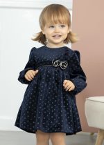 ABEL & LULA Dievčenské zamatové bodkované šaty s dlhým rukávom tmavomodré Polka dot velvet dress navy 5506 | Welcomebaby.sk