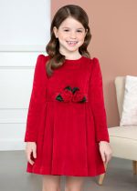 ABEL & LULA Dievčenské zamatové šaty s dlhým rukávom a s opaskom červené Velvet dress red 5529 | Welcomebaby.sk