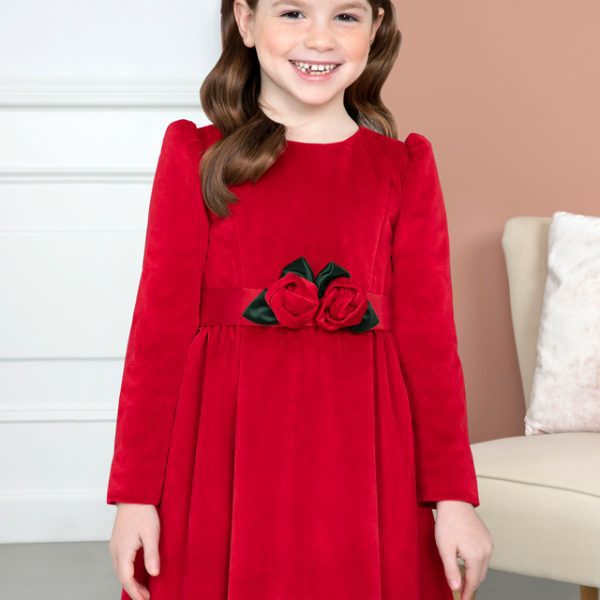 ABEL & LULA Dievčenské zamatové šaty s dlhým rukávom a s opaskom červené Velvet dress red 5529 | Welcomebaby.sk