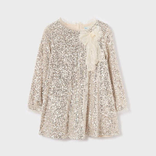 ABEL & LULA Flitrované šaty zlaté s dlhým rukávom a mašľou Glitter dress sand 5532 | Welcomebaby.sk