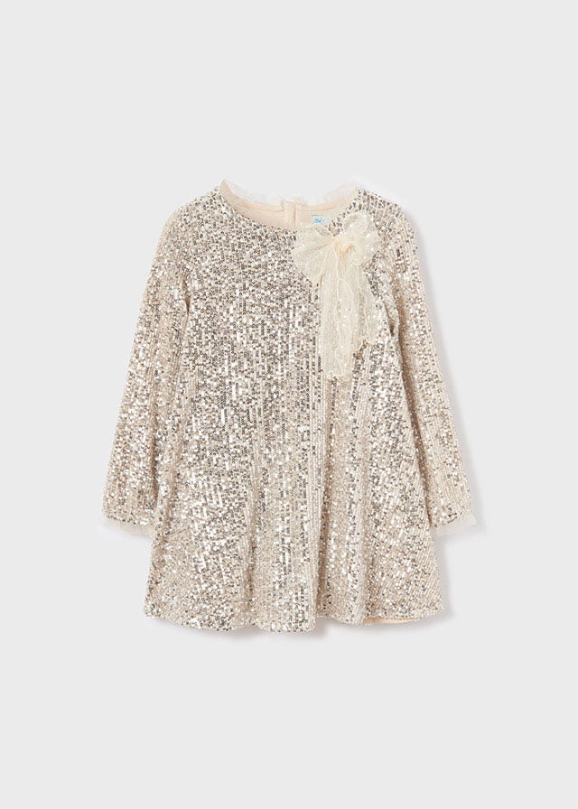 ABEL & LULA Flitrované šaty zlaté s dlhým rukávom a mašľou Glitter dress sand 5532 | Welcomebaby.sk