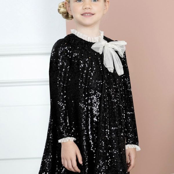 ABEL & LULA Flitrované šaty čierne s dlhým rukávom a mašľou Glitter dress 5532 | Welcomebaby.sk
