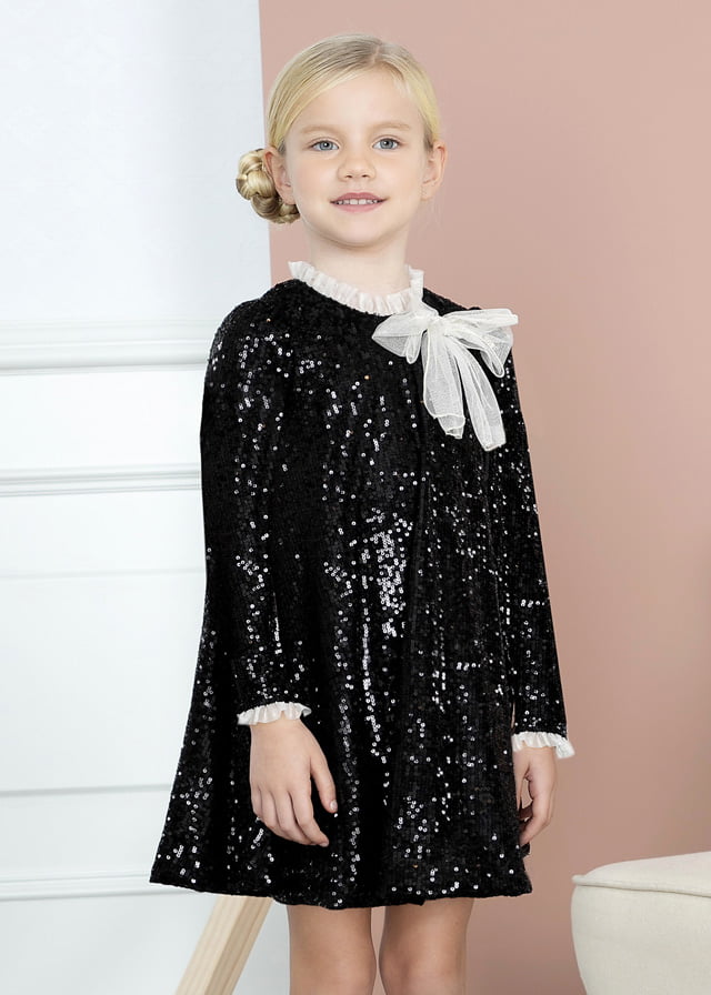 ABEL & LULA Flitrované šaty čierne s dlhým rukávom a mašľou Glitter dress 5532 | Welcomebaby.sk