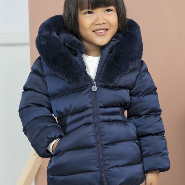 ABEL & LULA Dievčenský saténový kabát tmavomodrý Satin coat navy 5871 | Welcomebaby.sk