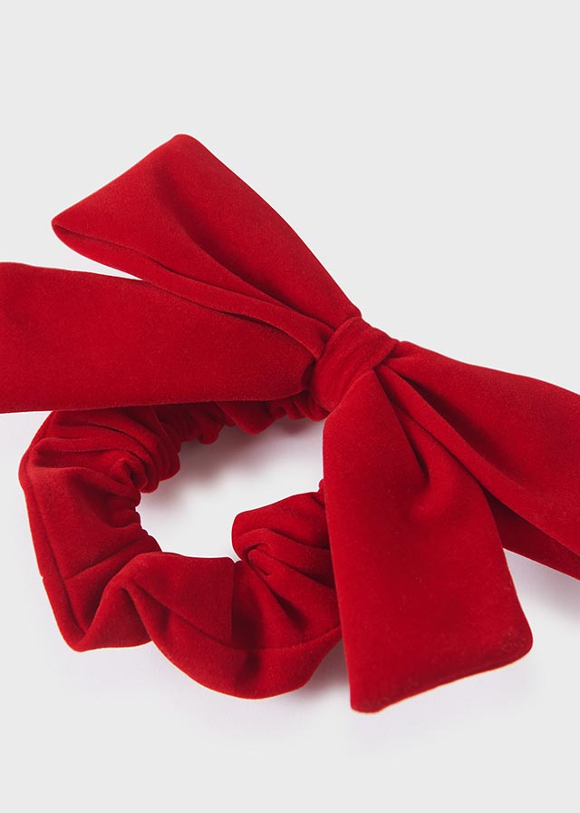 ABEL & LULA Zamatová gumička s mašľou do vlasov červená Velvet scrunchie red 5981 | Welcomebaby.sk