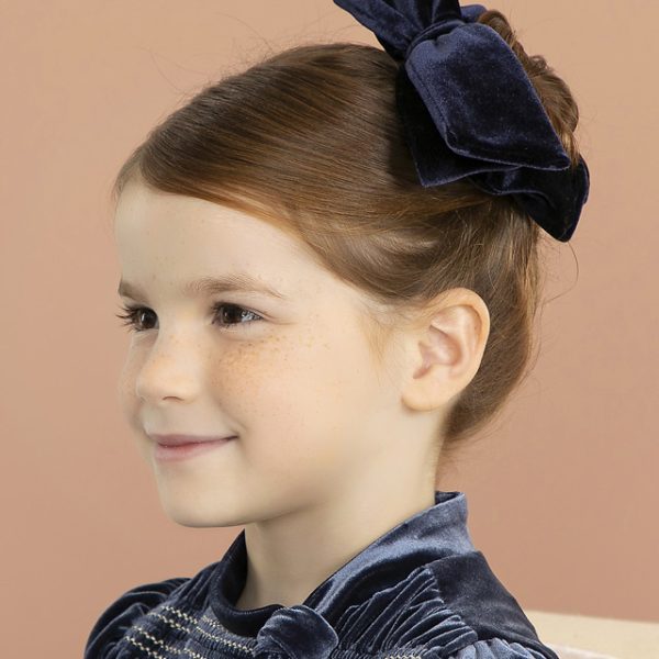 ABEL & LULA Zamatová gumička s mašľou do vlasov tmavomodrá Velvet scrunchie navy 5981 | Welcomebaby.sk