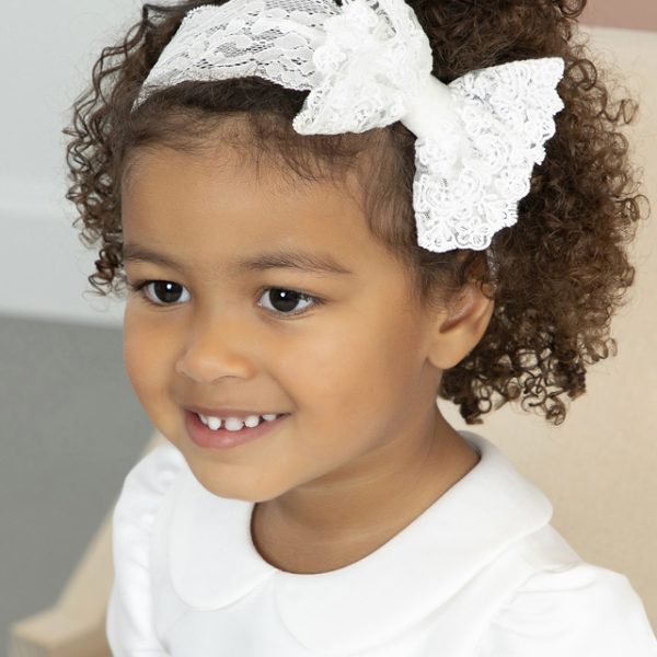 ABEL & LULA Dievčenská vyšívaná čelenka s mašľou biela Headband cream 5982 | Welcomebaby.sk