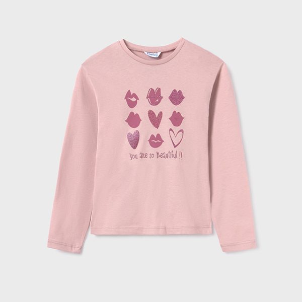 MAYORAL Dievčenské tričko s dlhým rukávom s potlačou ružové Long sleeve tshirt pink 7048 | Welcomebaby.sk