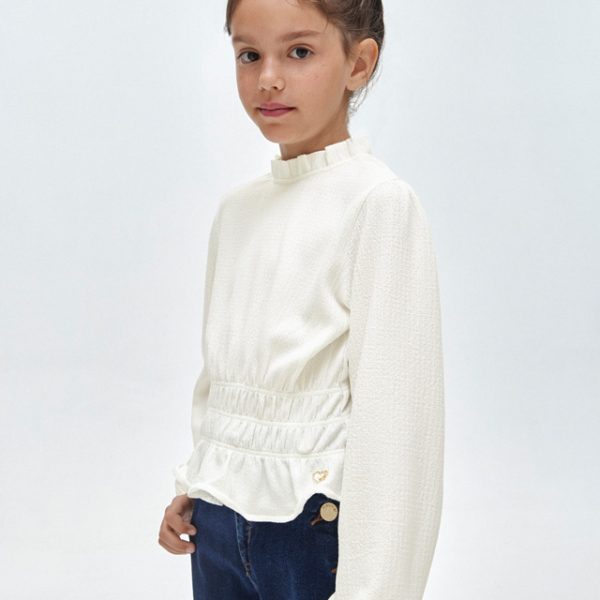 MAYORAL Dievčenská blúzka s dlhým rukávom a volánom biela Knit blouse white 7178 | Welcomebaby.sk