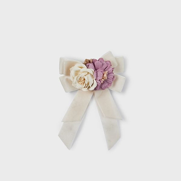 MAYORAL Mašlička do vlasov s kvetmi krémová Hair clip with bow and flowers champagne 10605 | Welcomebaby.sk