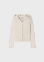 MAYORAL Dievčenský rebrovaný sveter béžový na zips s kapucňou Ribbing pullover beige 3346 | Welcomebaby.sk