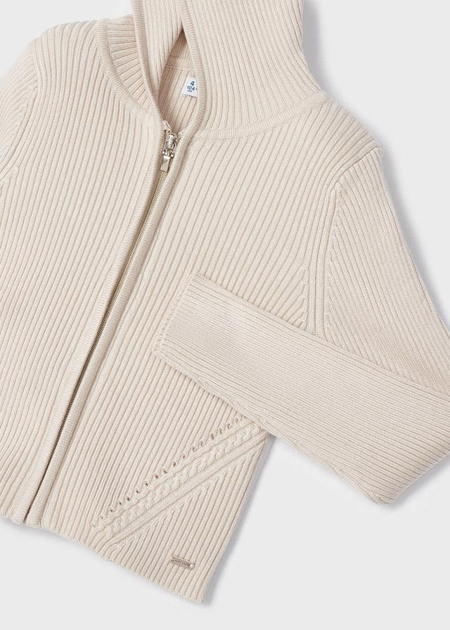 MAYORAL Dievčenský rebrovaný sveter béžový na zips s kapucňou Ribbing pullover beige 3346 | Welcomebaby.sk