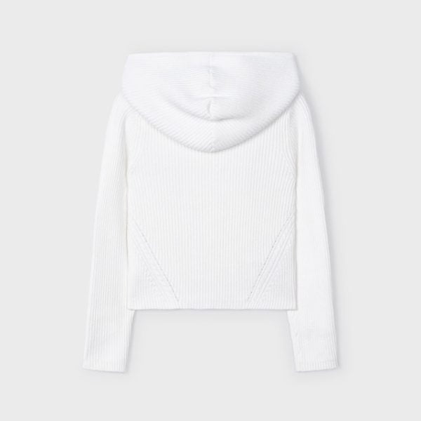 MAYORAL Dievčenský rebrovaný sveter biely na zips s kapucňou Ribbing pullover white 3346 | Welcomebaby.sk